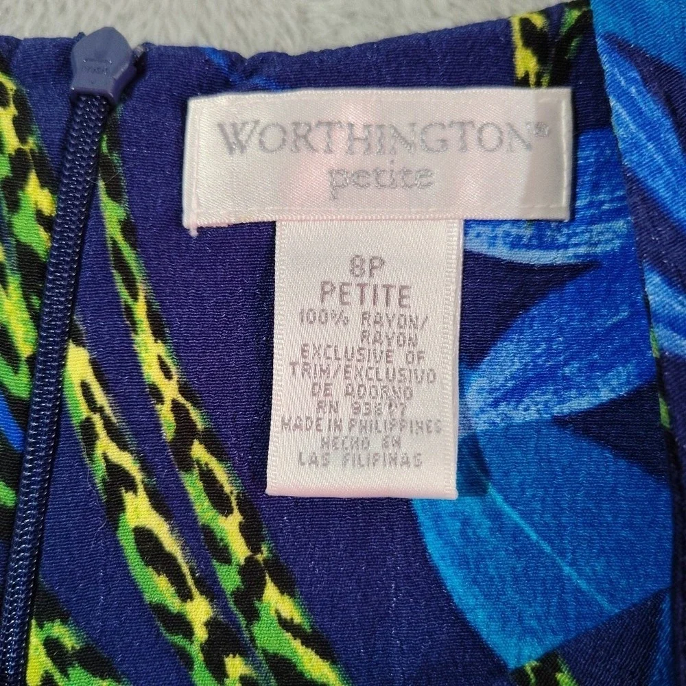 Worthington Maxi Dress Ladies 8P Petite Blue Floral‎ Island Vacation Light